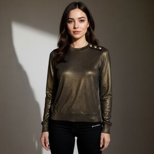Balmain x H&M Metallic Gold Button Shoulder Pull Over Sweater – 80s Glam - 4